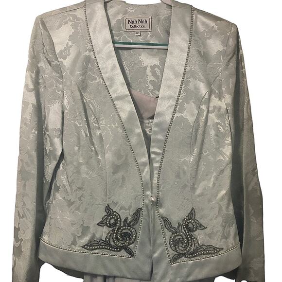 Vintage Light Grey Blue Mother of the Bride Pearl Accent Jacket Dress Sz 12 NWT - Picture 2 of 13